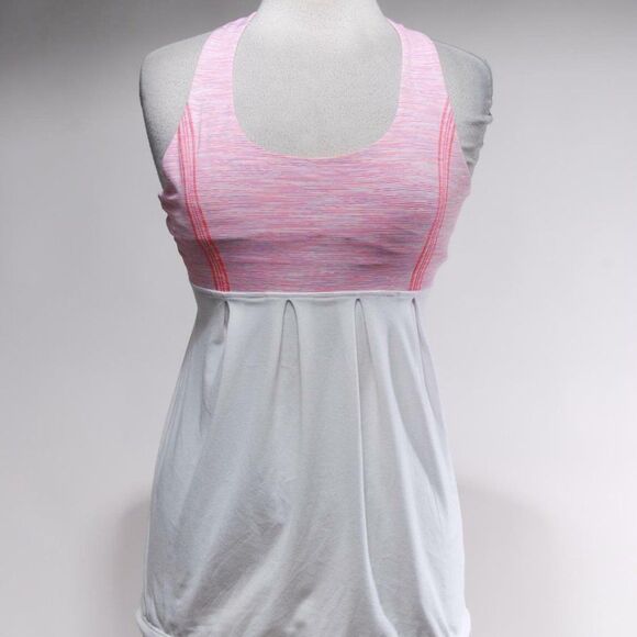 Lululemon Athletica Pink White Pleated Yoga Fitness Workout Tank Top Sz 6 - Picture 1 of 5